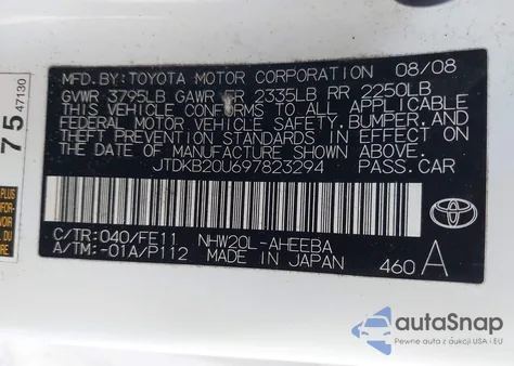 2009 Toyota Prius from USA, damaged, VIN JTDKB20U697823294
